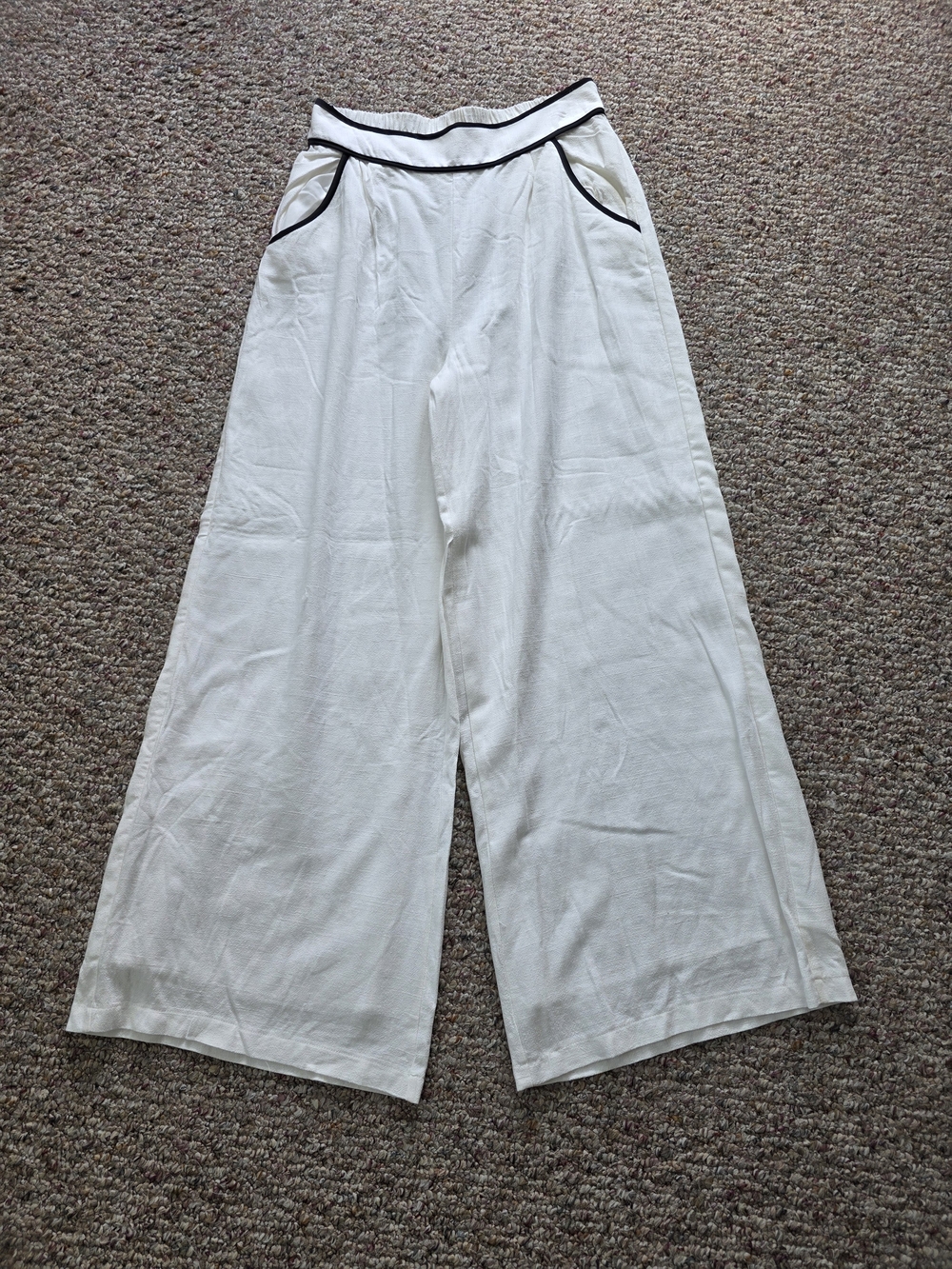 Sienna Sky White Wide-Leg Pants with Black Trim